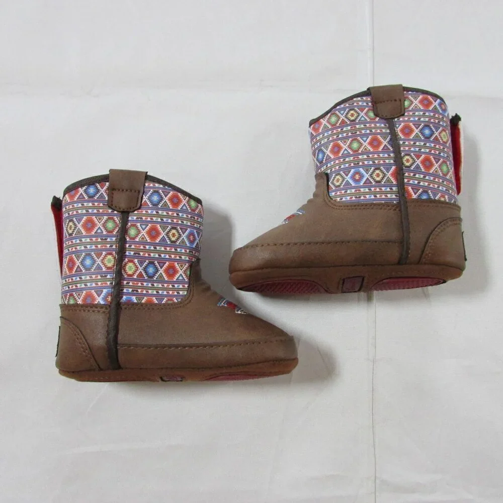M&F Western Twister Baby Buckers Daniella Geometric Aztec Boots - Brown